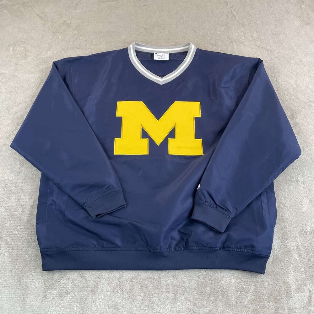 Michigan Wolverines Champion Windbreaker Jacket Men XL Navy V-Neck Pullover NWOT
